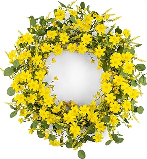 Artificial Large Spring Wreath 28 Inch Summer Wreaths for Front Door Yellow Daisy Wreath for Indoor Outdoor Home Decor and Easter Celebration