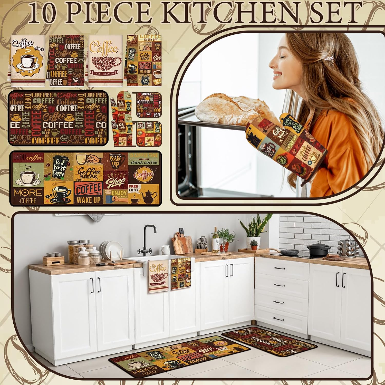 Fourluoo 10 Pcs Coffee Kitchen Decor Set Brown Vintage Kitchen Accessories image 2