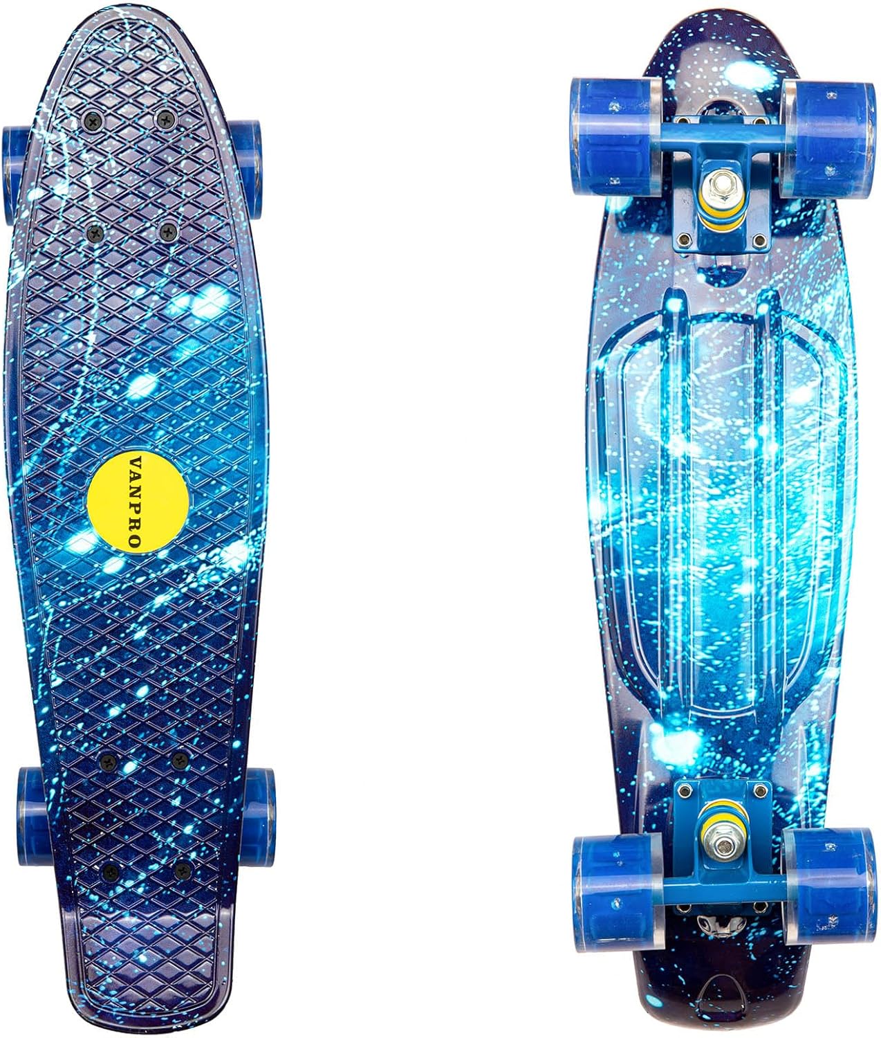 Vanpro 22 Inch Skateboards Complete Mini Cruiser Retro Skateboard for Kids Boys Youths Beginners Blue starry sky