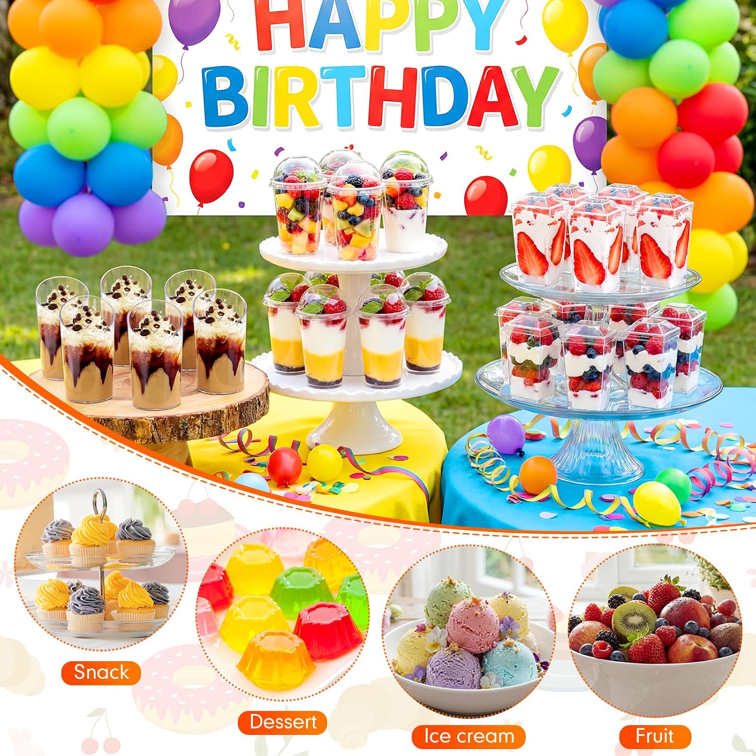 360 Pcs 3 oz Plastic Dessert Cups with Lids Spoons and Toothpicks 3 Styles Mini Clear Parfait Cups for Party Dessert Yogurt Ice Cream Fruit Appetizer Cocktail(Cylindrical)