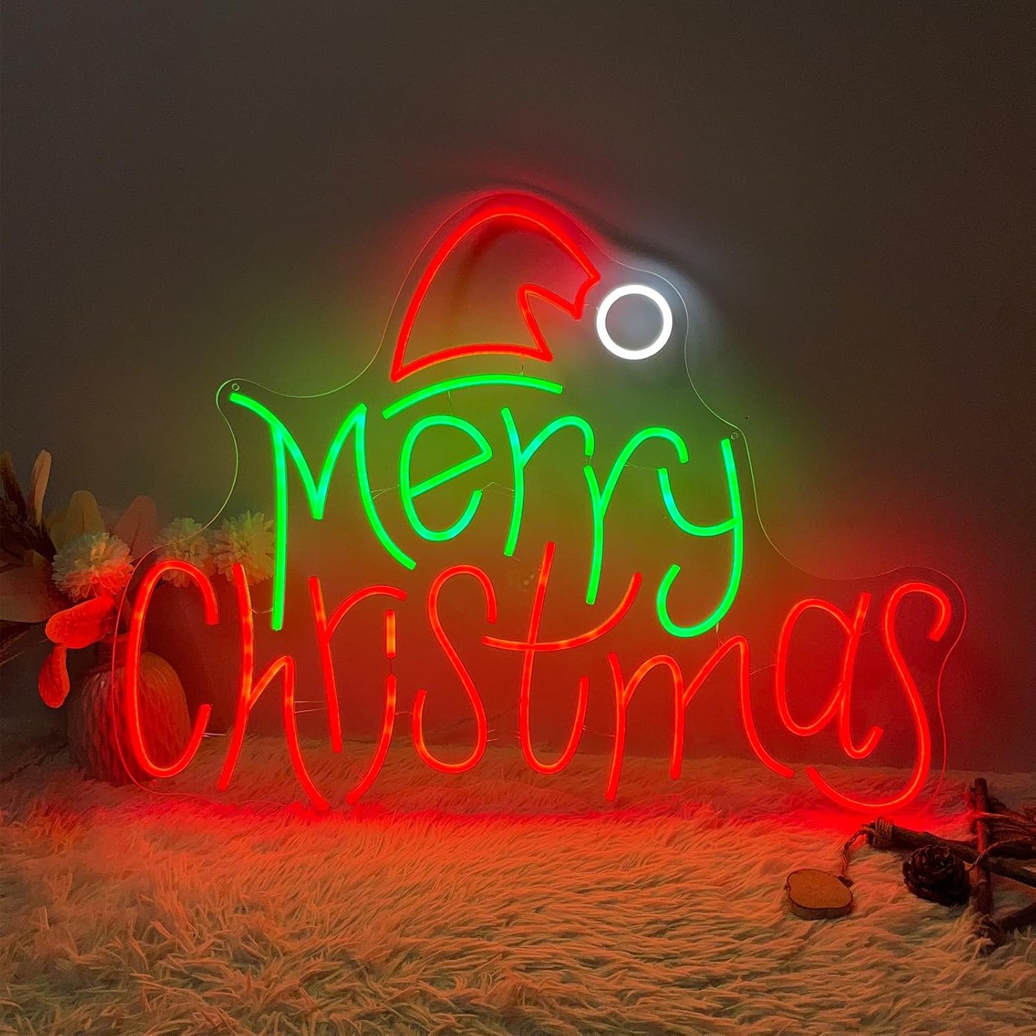 Large Merry Christmas Neon Signs for Merry Christmas Wall Decor Outdoor Indoor Living Room Holiday Christmas Tree Decor Neon Light Sign Bar Party Wedding Girl Boy Living Room 17.7 IN