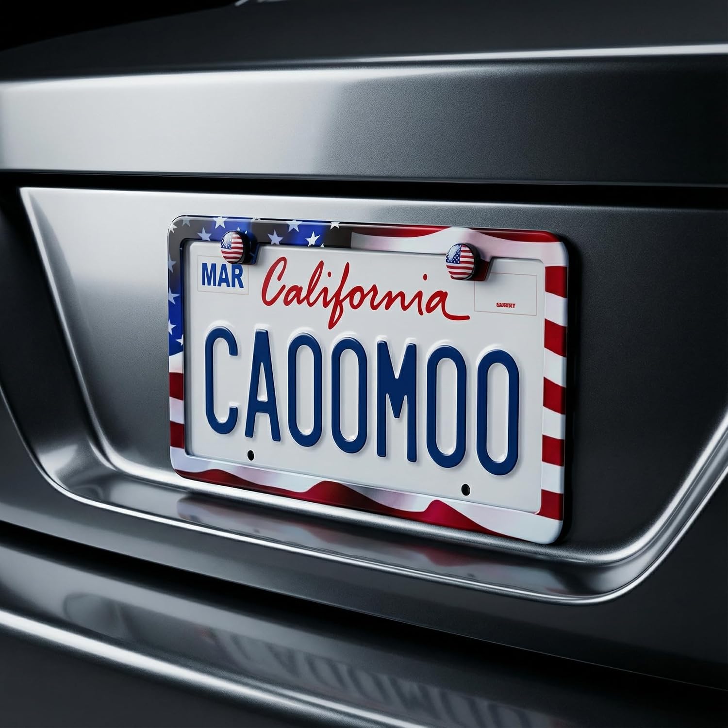 American Flag License Plate Frame - 2 Pack Stainless Steel License Plate Frames with Screw Caps (Classic)