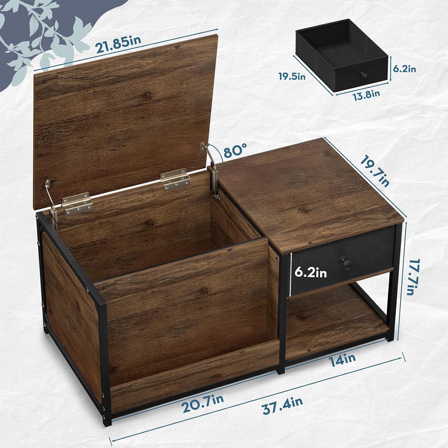 SINPAID Coffee Table with Storage, Rectangular Coffee Tables for Living Room, Farmhouse Coffee Table with Hidden Storage Compartment and Adjustable Shelves, Walnut