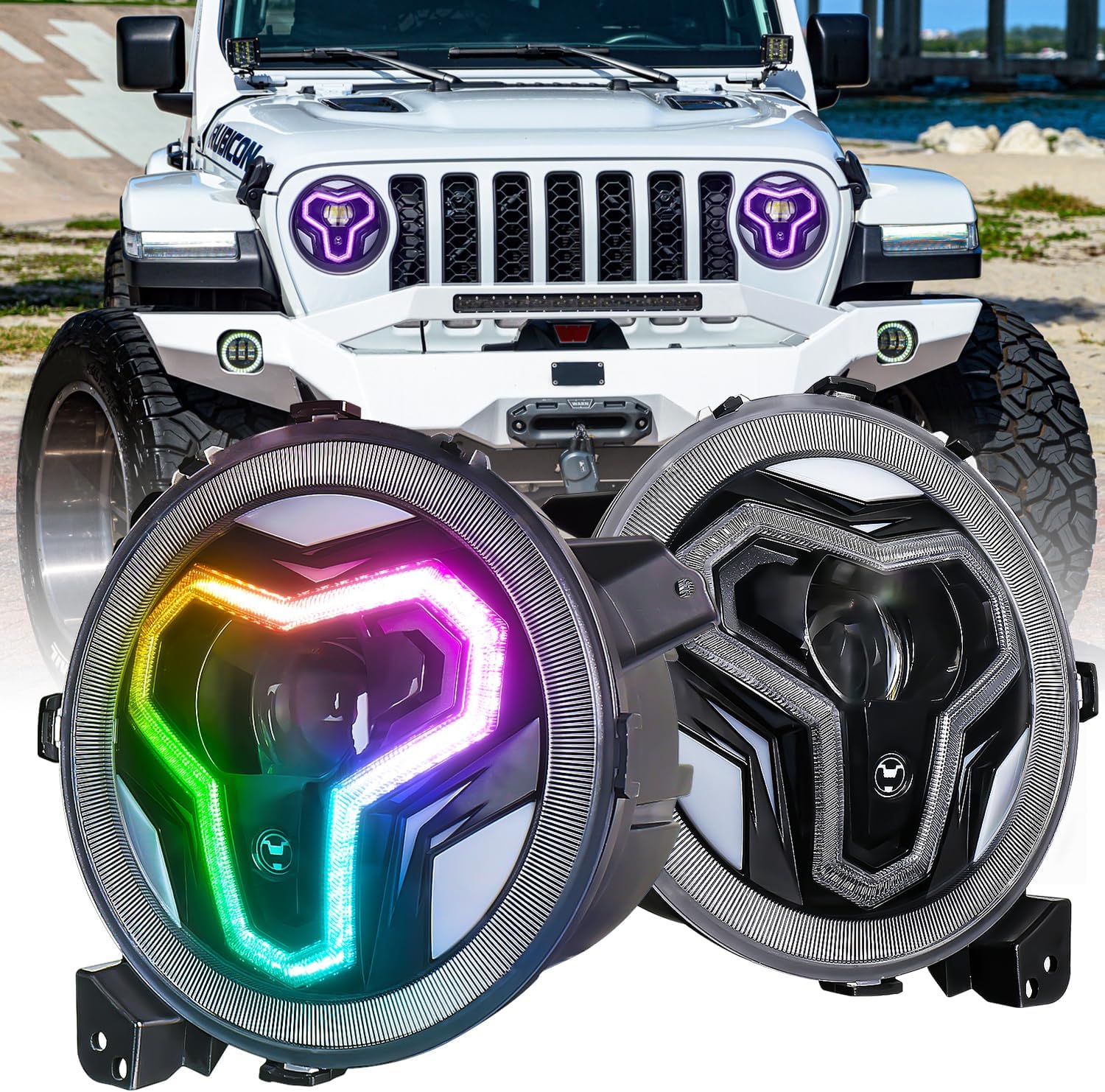 JL Headlights, 9 inch RGB Headlights with Multi-Function Halo White DRL for Jeep Wrangler JL Sahara Rubicon 2018-2023 Gladiator JT 9 inch JL headlights