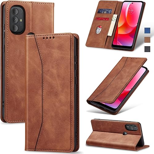 Jasonyu Funda tipo cartera con tapa para Moto G Play (2023)Moto G Power (2022), funda magnética de cuero con tarjetero, función atril, funda