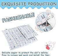 Vista 3 de Juego de 2 piezas de ropa de cama para muñecas de 18 pulgadas, accesorios de ropa de cama con estampado reversible con edredón y almohada, se adapta
