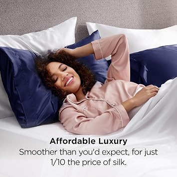 Bedsure Satin Pillowcase Standard Set of 2, Similar to Silk Pillowcase Navy