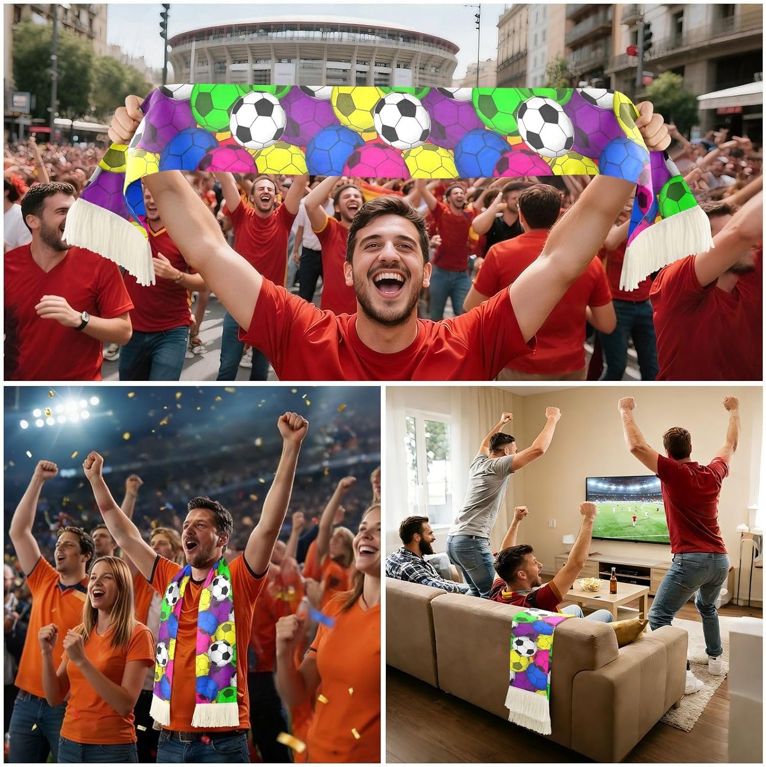 CHIFIGNO Colorful Soccer Sports Fan Scarf Towel, Soft Absorbent Polyester Cheering Wrap for Soccer Games, Quick Dry Rally Towel