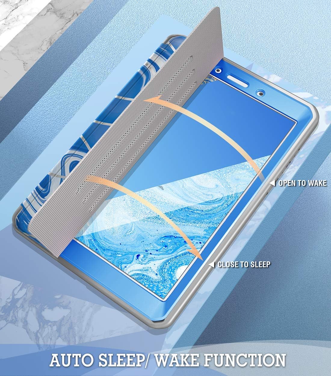 Popshine Marble Series Designed for Samsung Galaxy Tab A 8.0 2019 Case, Model SM-T290/SM-T295, Full Body Premium 360 Degree Protective Folio Cover with Built-in Screen Protector, Liquid Marble Blue image 2