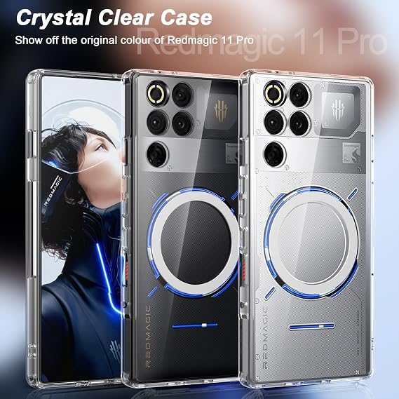 Cresee Magnetic Case for Red Magic 11 Pro/Red Magic 11S Pro, Compatible with Magsafe, Crystal Clear Hard Back + TPU Bumper Shockproof Phone Cover with Magnet - Transparent