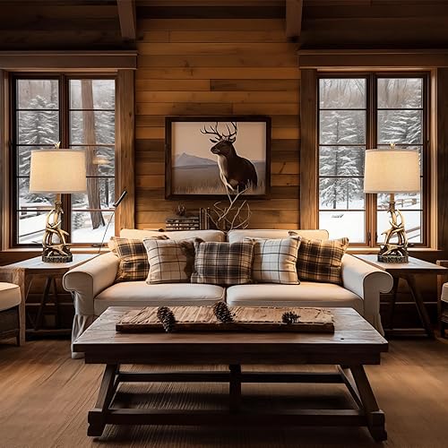 Miniatura 7 de Lámpara de mesa rústica de 27.25 pulgadas de alto, lámparas de cornamenta de ciervo para sala de estar, mesa auxiliar con puerto USB, lámparas de