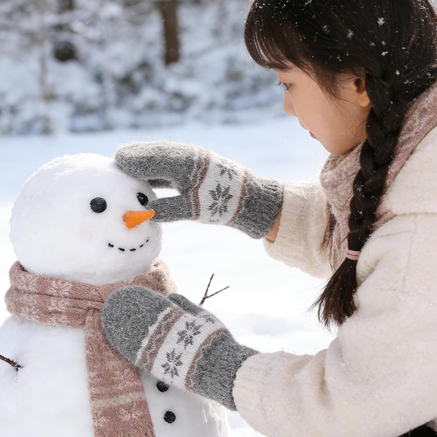 IZUS Baby-Girls Winter Knitted-Gloves Toddler Thick-Warm-Mittens Snowflake-Mitt-Gloves Kids 5-10 Years - Image 2