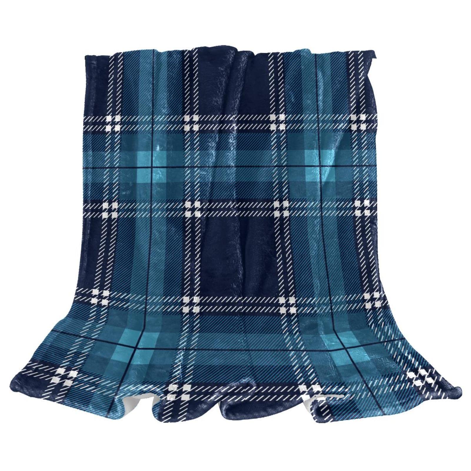 Couverture polaire douce lattice plaid bleu marine décorative pour lit