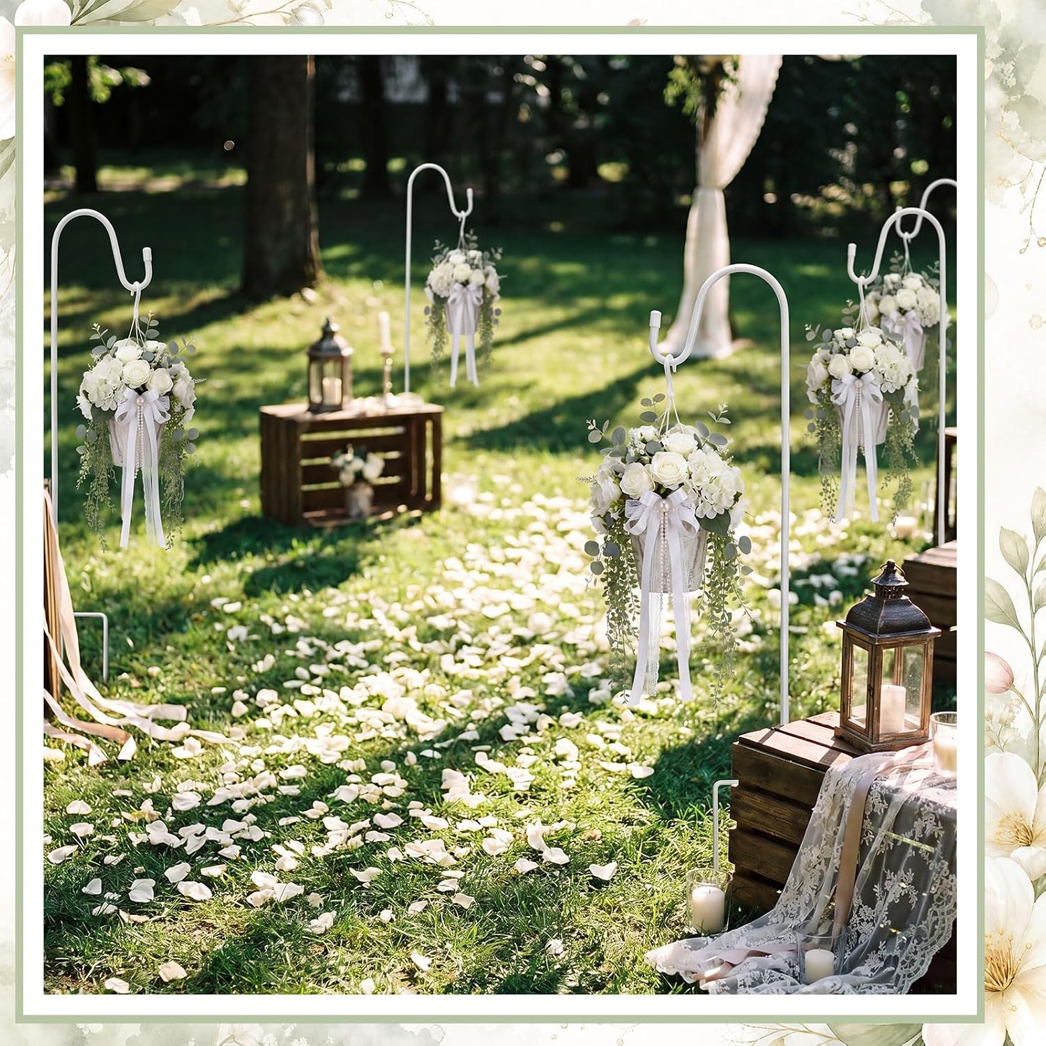 Yaocom 10 Pcs Shepherds Hooks for Outdoor 24 Inch Bird Feeder Poles Metal Shepherds Hook Plant Hangers Outdoor Wedding Hanging Plant Stand for Lights Mason Jars Lanterns Garden Stakes Decor, White
