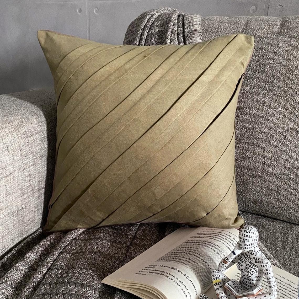 The HomeCentric Cushion Cover, Dark Beige Decorative Pillow Covers 16x16 inch (40x40 cm) Suede Couch Throw Pillow Covers, Solid Color, Pintucks, Textured, Striped, Modern - Contemporary Dark Beige