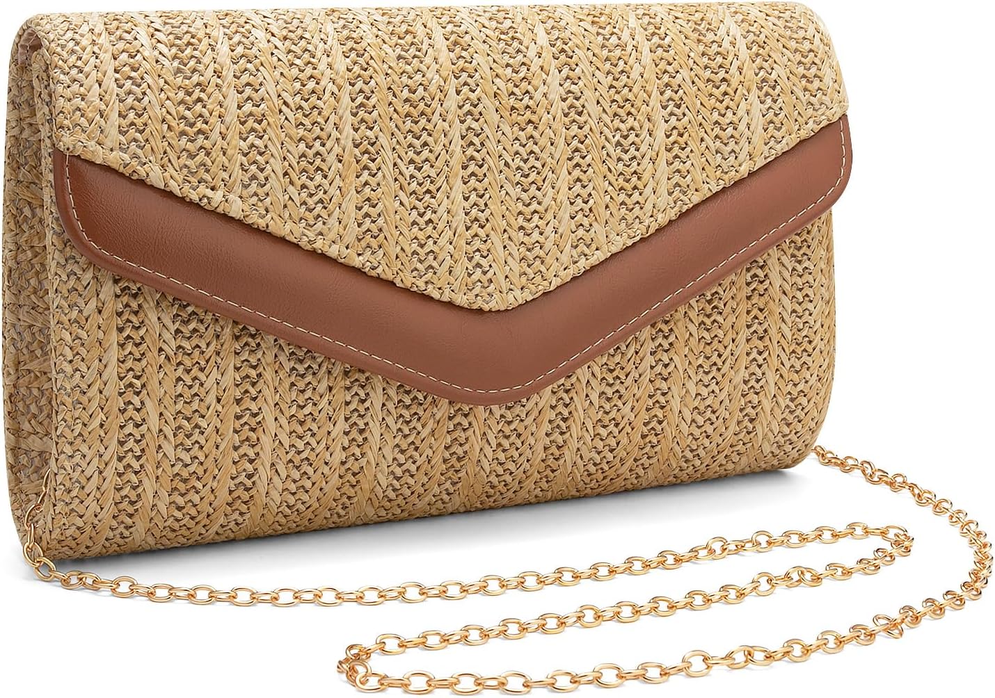 LUNIQO Straw Clutch Purse for Women Envelope Clutch Handbags for Summer Beach Evening Shoulder Crossbody Bag