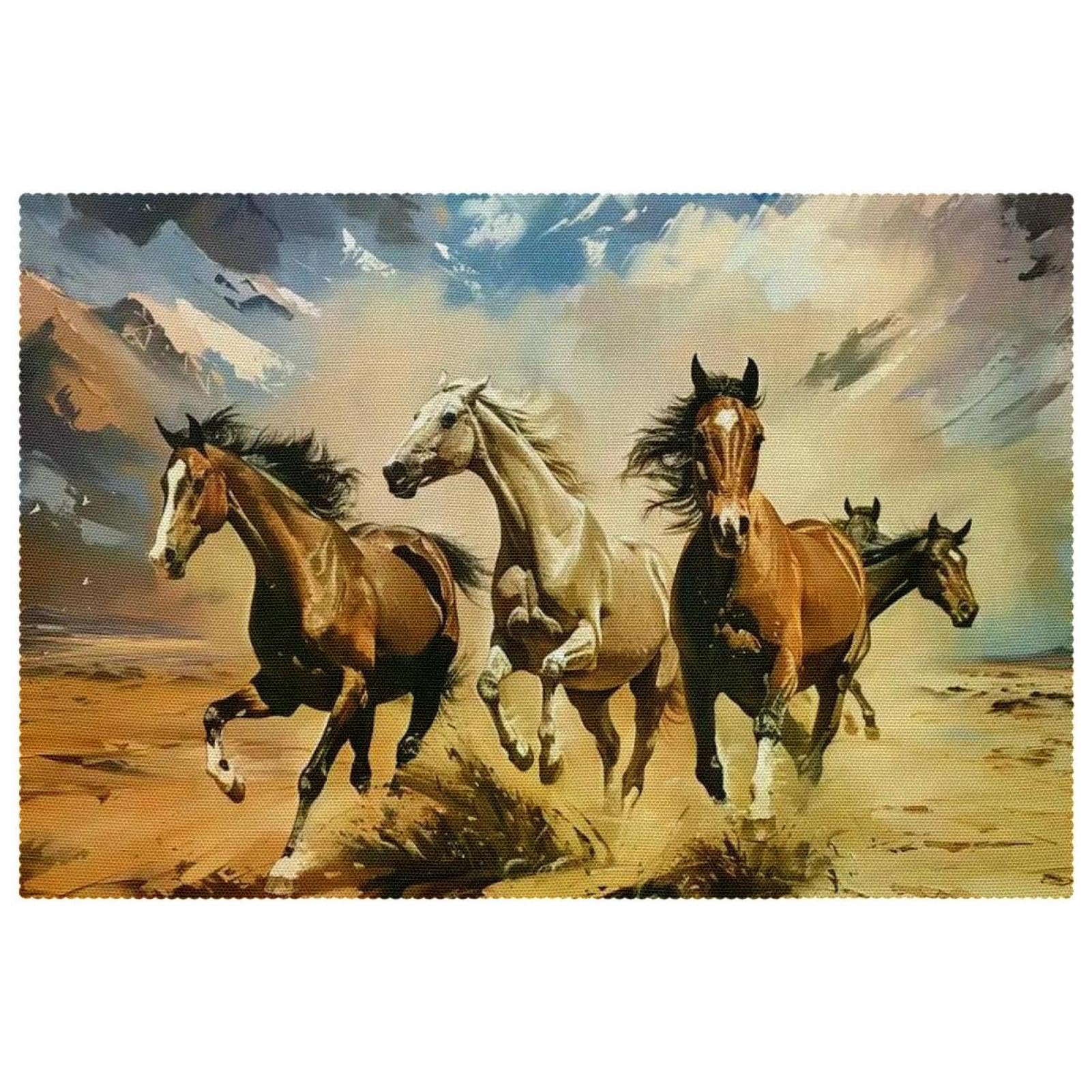 Set de table antidérapant salle à manger lot de 6 tapis de table chevaux 30x45cm