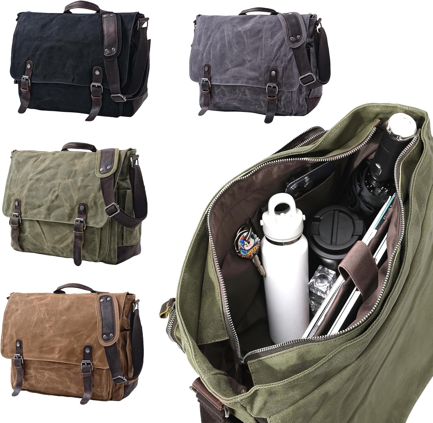 [Upgraded] Vintage Messenger Bag, 15.6 Inch Laptop Crossbody Shoulder Bags, Heavy Water-resistant Canvas Satchel for Men - Image 7