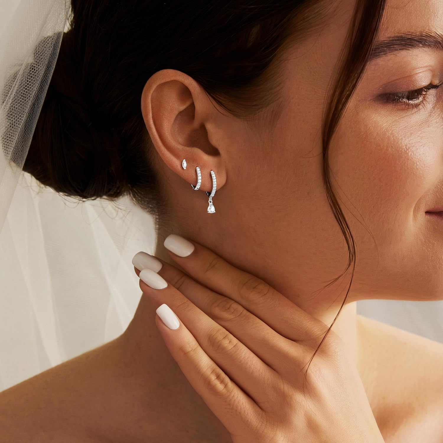 14K Gold Plated Small Huggie Hoop Earrings Set for Women, Hypoallergenic Dainty Sterling Silver Dangle Studs for Cartilage Helix, Lightweight Trendy Cute Stack Birthstone Jewelry Gift