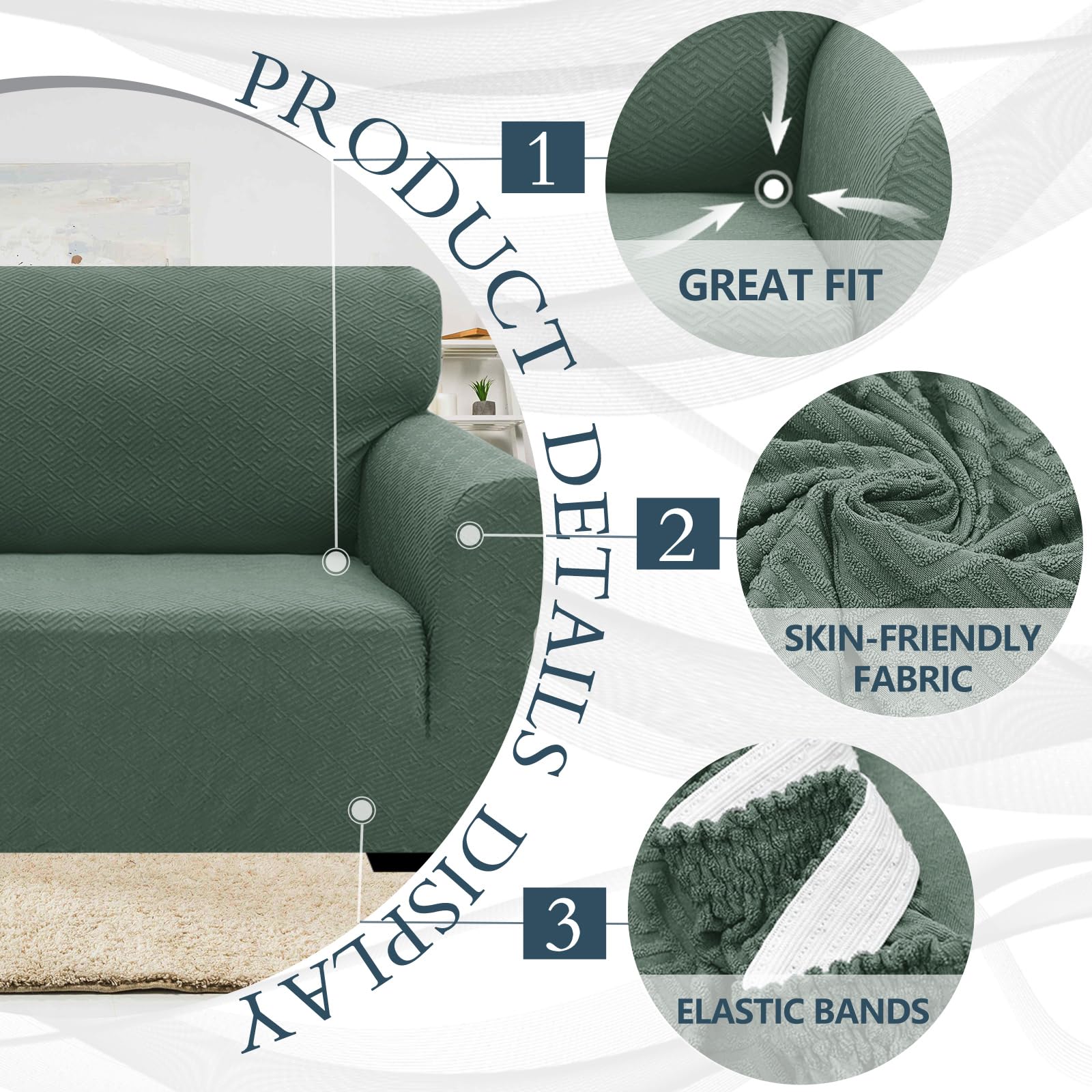 Ystyle Copridivano 3 Posti Con Braccioli, Super Elasticizzato Copri Divano, Copridivano Antigraffio Gatto, Copridivani Antiscivolo Antimacchia, Universale Sofa Cover Moderno, Verde Chiaro