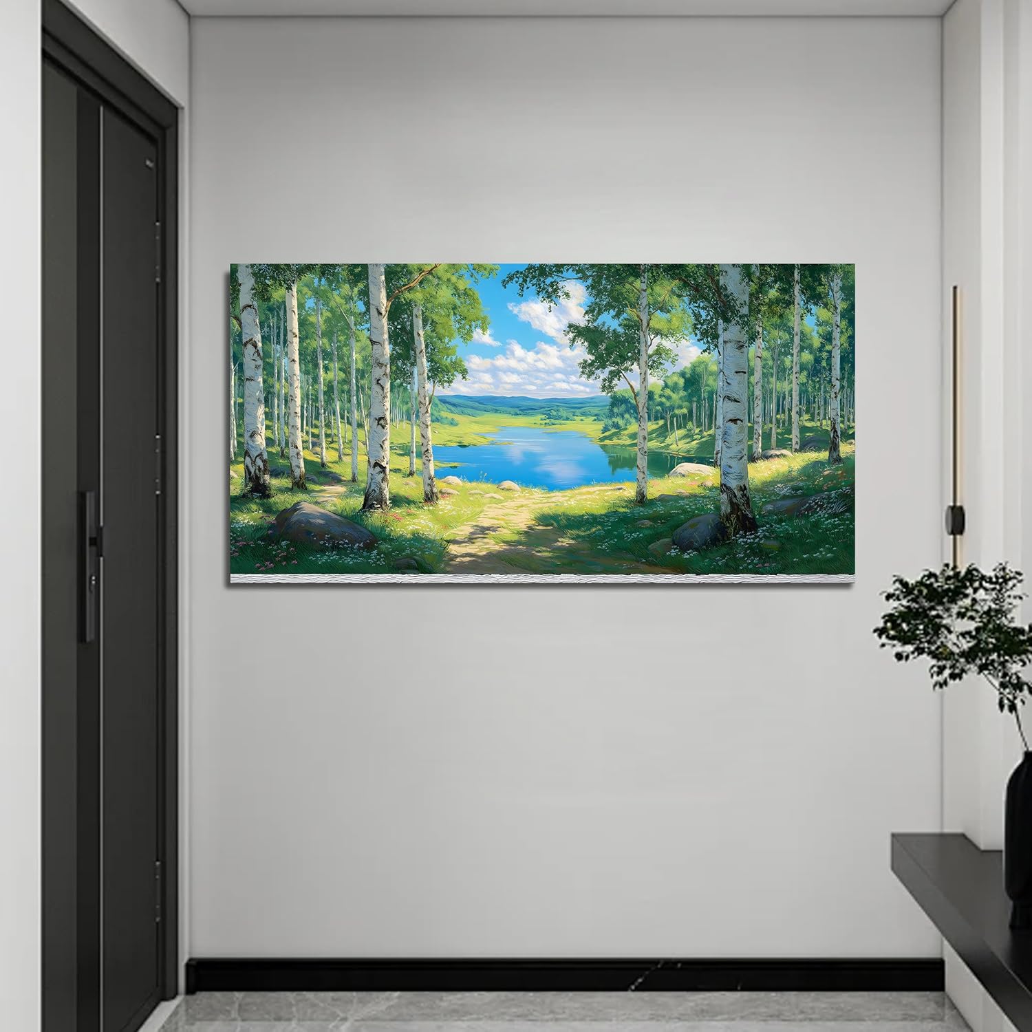 Trogonup Forest Large Wall Art for Living Room Blue Lake and Green Trees Modern Canvas Prints Mountain Landscape Artwork for Bedroom Office Kitchen Home Decor 20x40 Inch