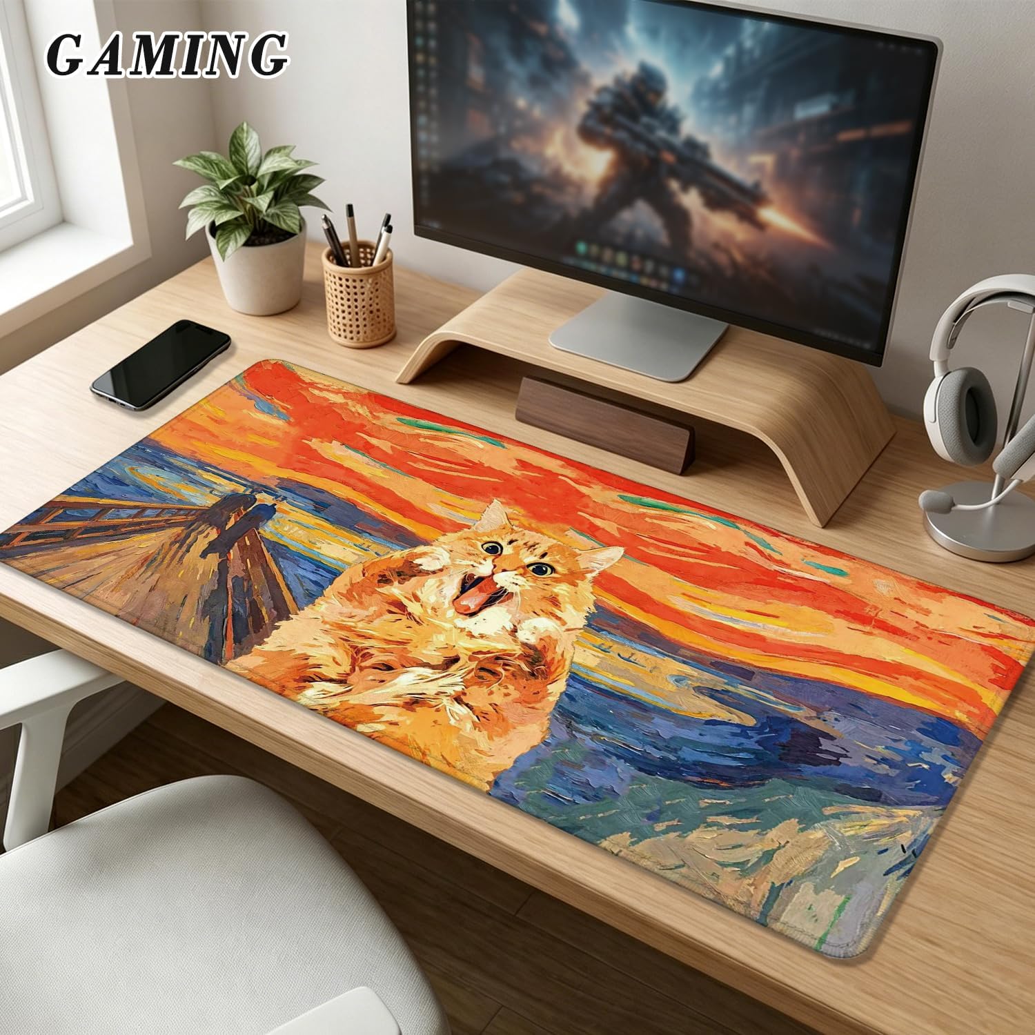 Funny Scream Orange Cat Large Gaming Mouse Pad 31.5x15.7in image 5