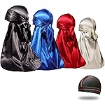 4PCS Silky Durags for Men Women 360 Waves with 1 Wave Cap, Silky Satin Durag Extra Long Tails