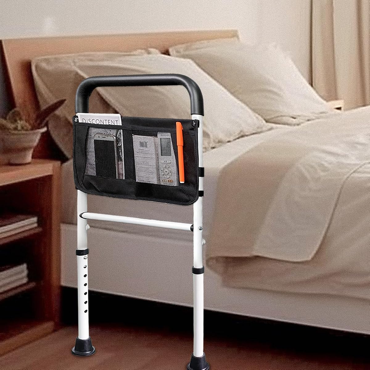 Bed Rails for Elderly Adults Safety Adjustable Heights Storage Pocket Assist Support Side Railings for Seniors Citizens Slides Under Mattressbed Cane Bed Guard Bed Handles Bars (White)