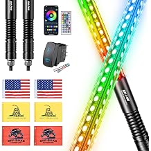 Ehaho 2 Pack 4FT LED Whip Light with Speed Sensing, Whip Lights with Spring Base, Tri-Sided RGB Illuminated Whip Light with Rocker Switch, App & Remote Control for UTV ATV Polaris RZR SXS Can-Am Truck