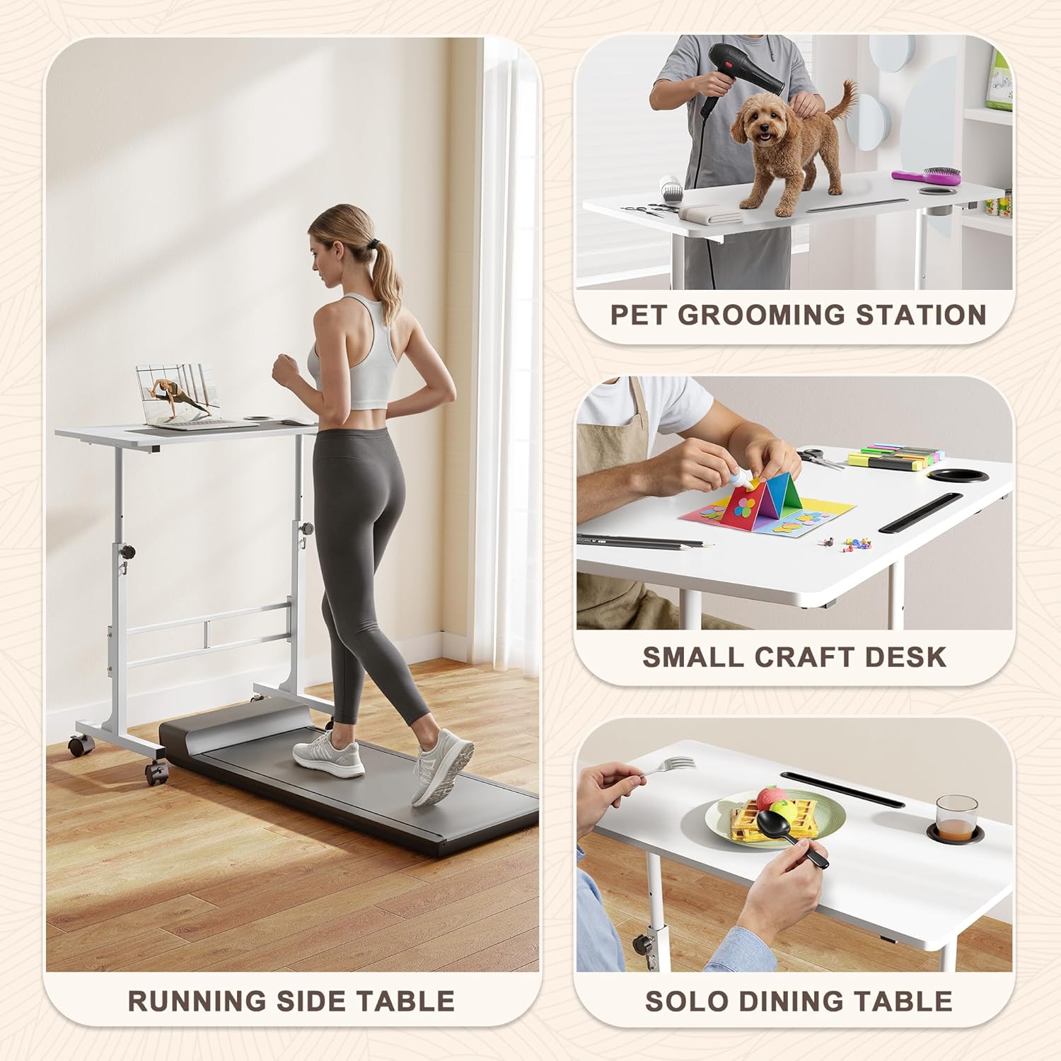 Shahoo Standing Desk Adjustable Height, Mobile Stand Up Desk with Wheels, 32 Inch Portable Rolling Desks, Computer Office Workstations for Office, Sofa, Bedroom, White