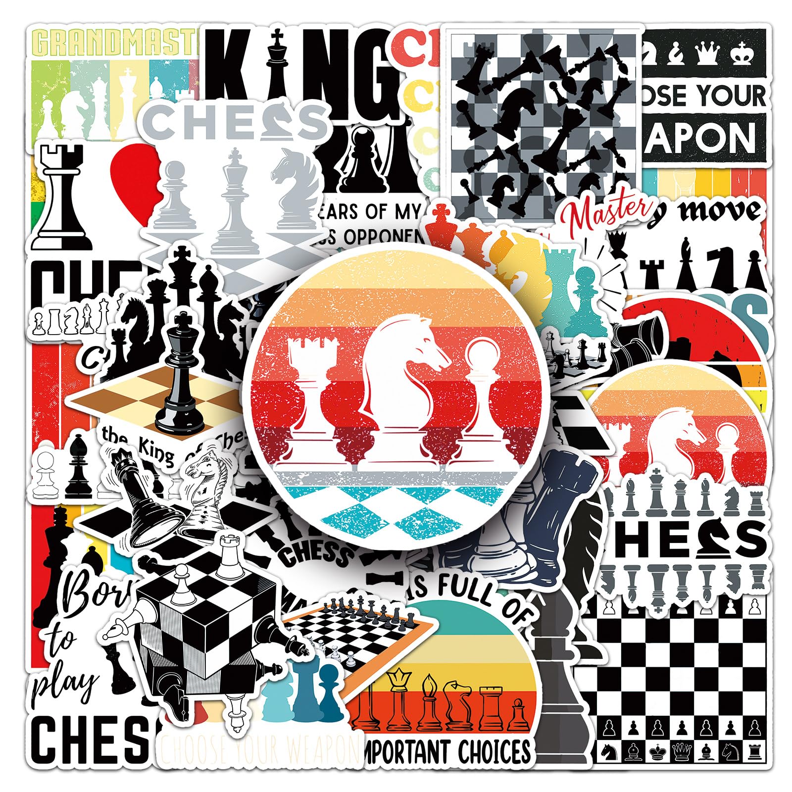 50 Pcs Chess Stickers for Laptop Water Bottles,Bicycle,Skateboard,Computer,Cute Style Decorative Stickers Waterproof Vinyl,Graffiti Stickers for Girls Boys Children Teens