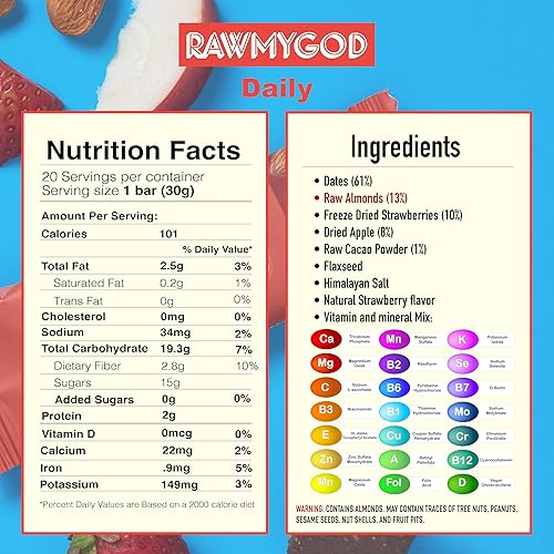 Miniatura 2 de RAWMYGOD Barras de frutas y nueces, sin gluten, veganas, sin azúcar añadida (20 barras, diarias)
