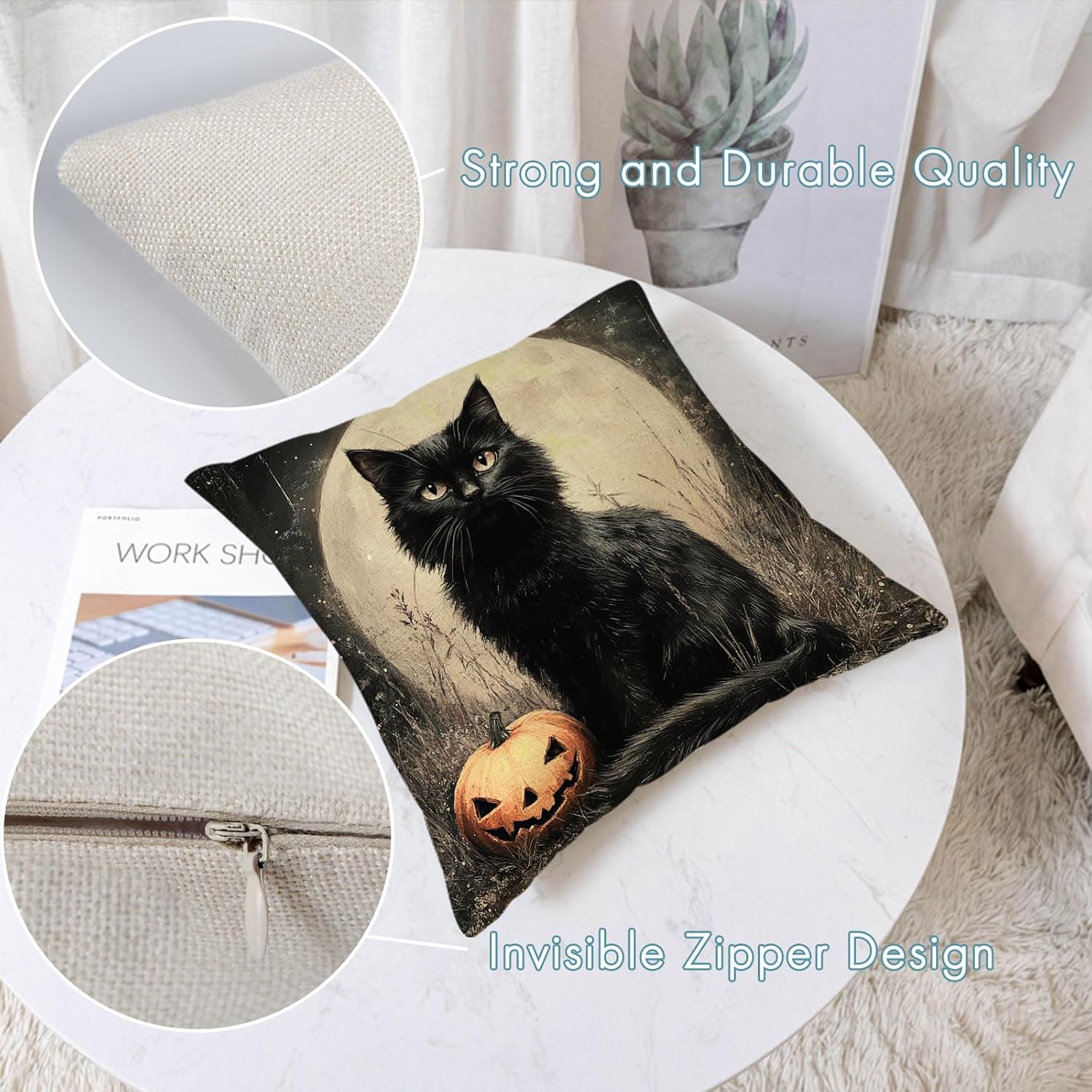 YeeJu Set of 4 Halloween Pillow Covers 26x26 Inch Cute Ghost Pumpkin Decor Throw Pillow Covers Black Plaid Happy Halloween Cushion Covers Linen Pillow Cases for Home Outdoor Sofa Couch (26 by 26)