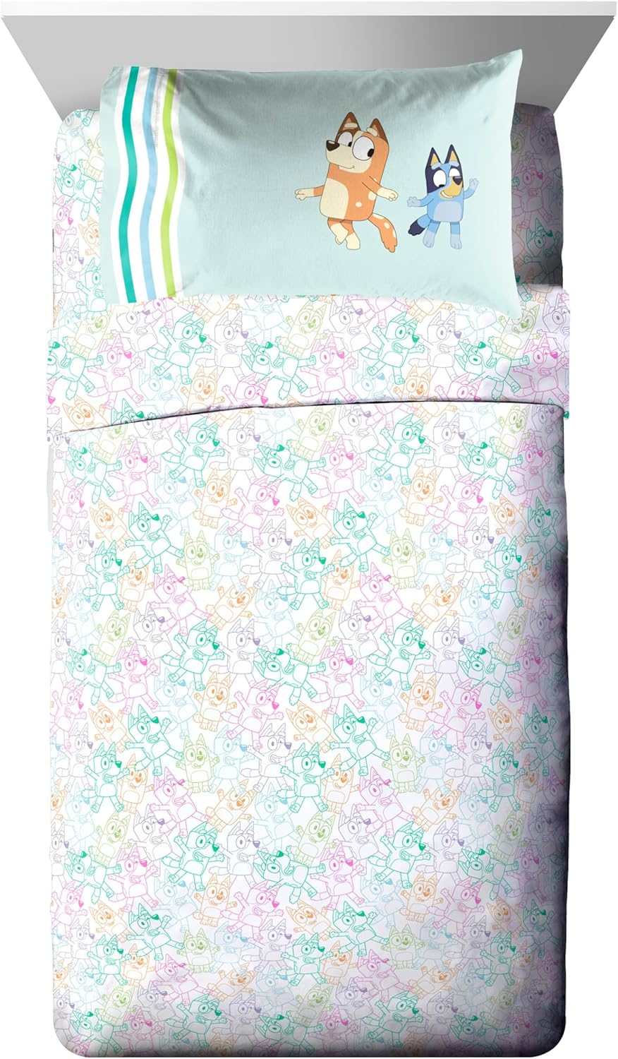Jay Franco - Juego de edredón para niños incluye sábanas y fundas de almohada - Juego de cama suave y acogedor para decoración elegante de la habitación, azul - Ropa de cama Bluey de 5 piezas tamaño