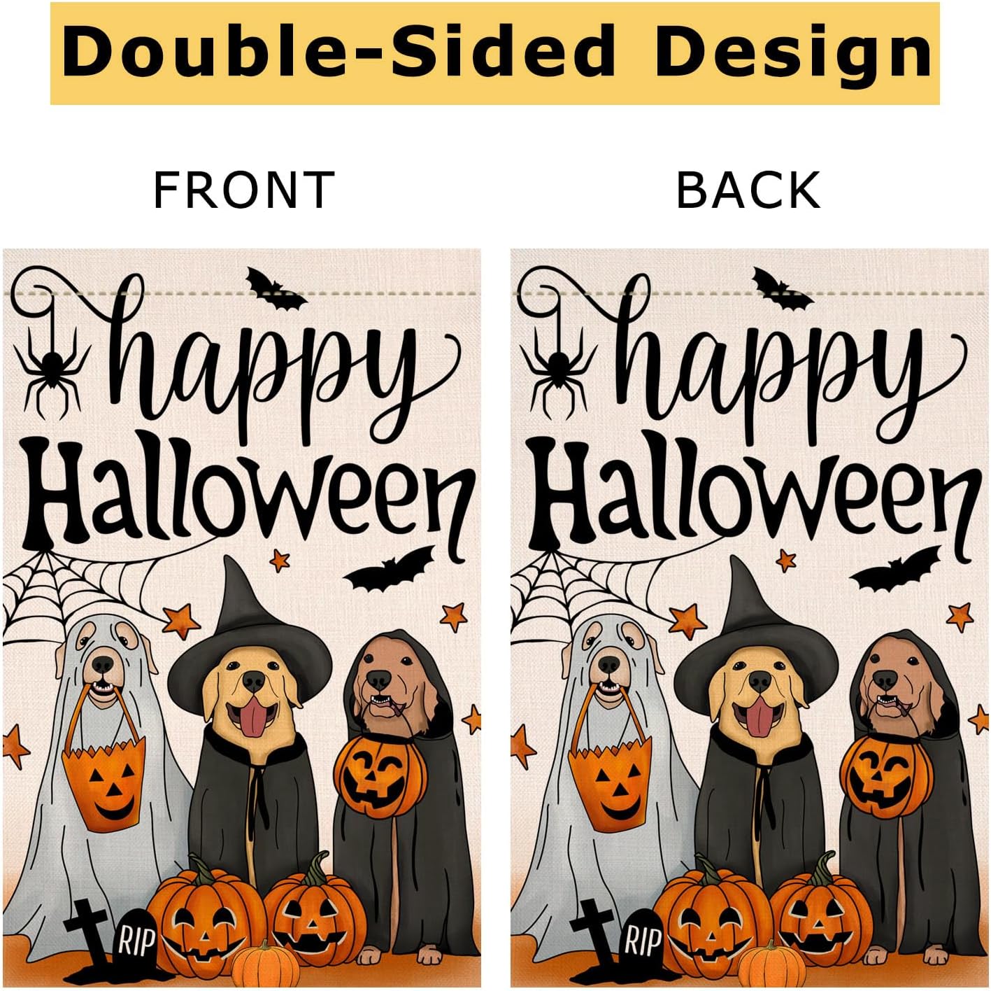 Happy Halloween Dog Pumpkin Garden Flag 12x18 Double Sided for Outside,Golden Retriever Fall Autumn Witch Hat Small Burlap Yard Flag for Outdoor Holiday Home Decor - Image 6