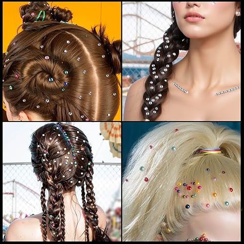 Miniatura 8 de Teenitor Face Gems - Joyas autoadhesivas para la cara, 1950 perlas para el cabello y diamantes de imitación faciales para festivales de maquillaje,