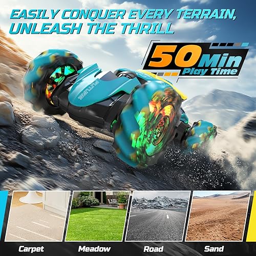 Miniatura 6 de DEERC Coche de acrobacias RC con detección de gestos con niebla y música, 4WD controlado a mano con control remoto de juguete para niños, conducción