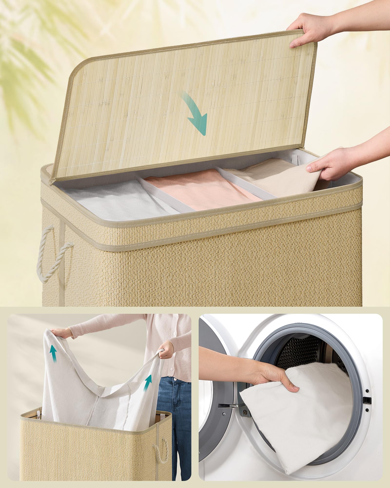 SONGMICS Bamboe wasmand met meerdere compartimenten en afneembare waszak
