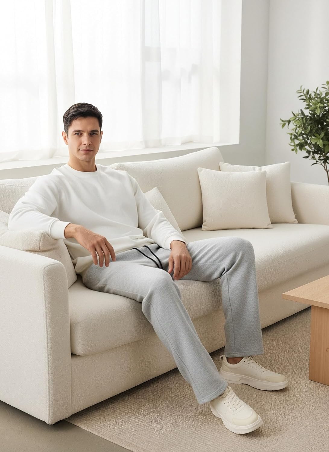 Mens Baggy Sweatpants Wide Leg Jogging Casual and Drawstring Open Bottom Sports Pants with Pockets - Image 3