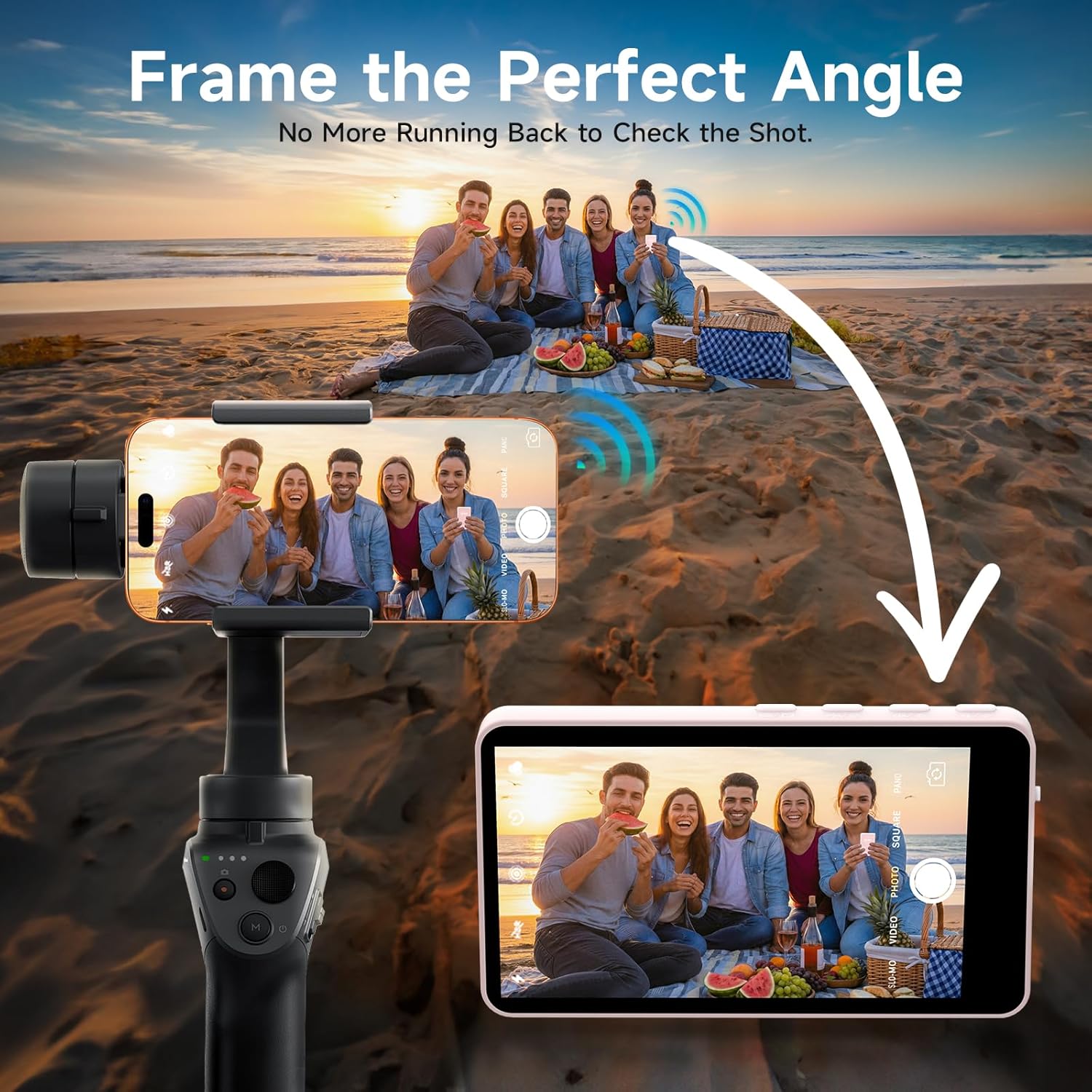 Rollei M4 Selfie Monitor Screen for iPhone 17 Series & Android, 4K Magnetic Back Camera Monitor 164FT Wireless Control, Vlog Screen for Live Streaming & Video Recording (Pink)