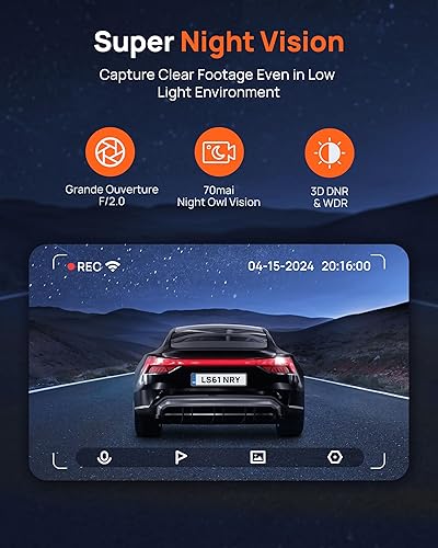 Miniatura 3 de 70mai Dash Cam M300, 1296P QHD, cámara inteligente WiFi integrada para coche, FOV gran angular de 140, WDR, visión nocturna, aplicación móvil