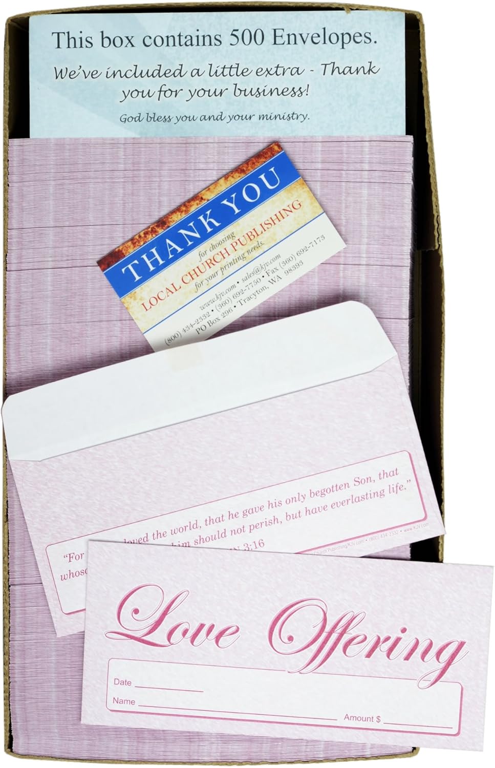 Love Offering - Church Tithe/Donation Envelopes, Burgundy, Simple Design, Easy-Open Tab, Fits Bills & Checks, Name, Date & Amount, John 3:16 KJV Verse, Choose Your Quantity (125 or 500)