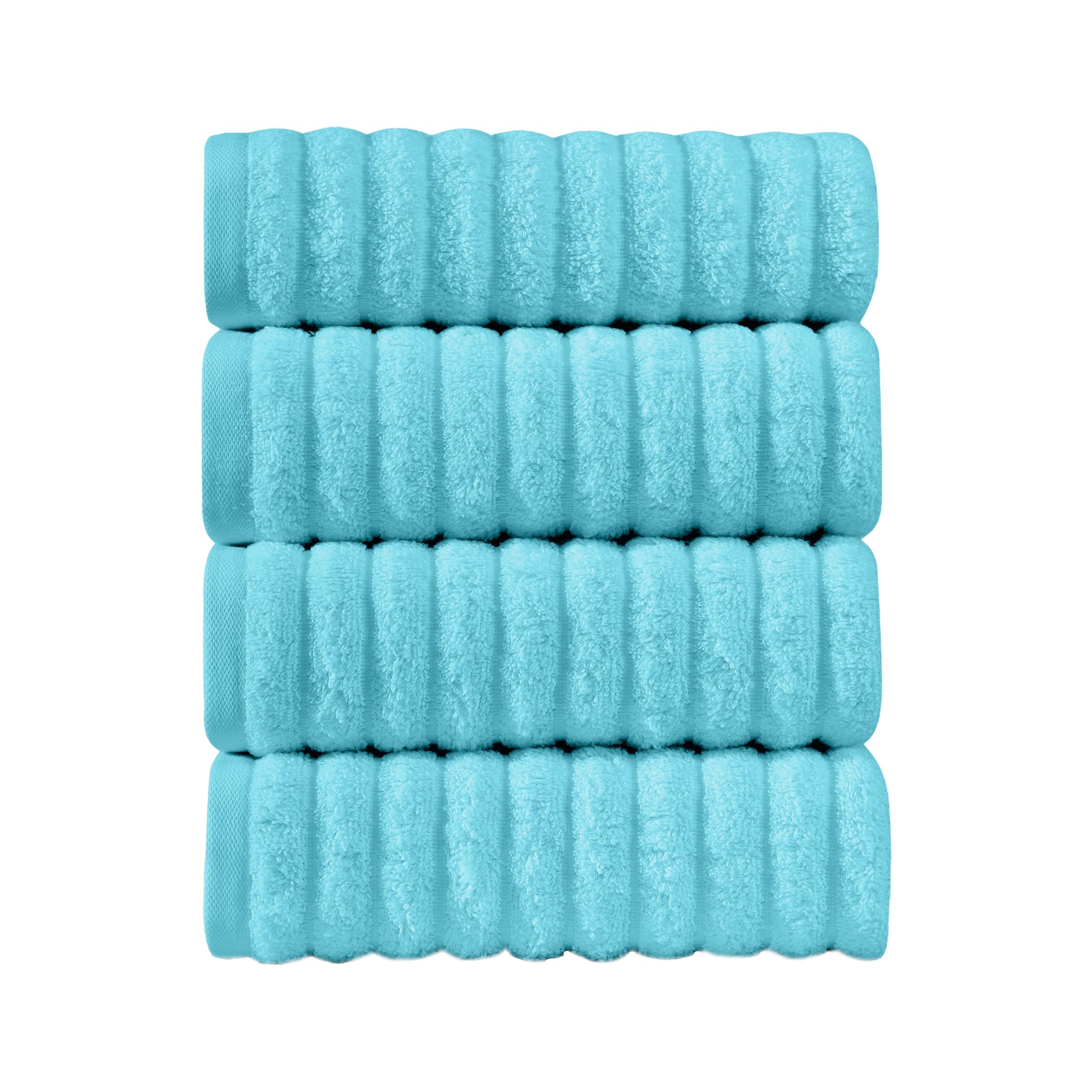 Elegant Comfort Luxury 100% Turkish Cotton Corduroy Ribbed 4 Pack Hand Towel Set 16 x 28 Inch - Absorbent, Super Soft, Quick Dry, Premium Towels for Bathroom, Gym, Spa and Hotel Use, Aqua