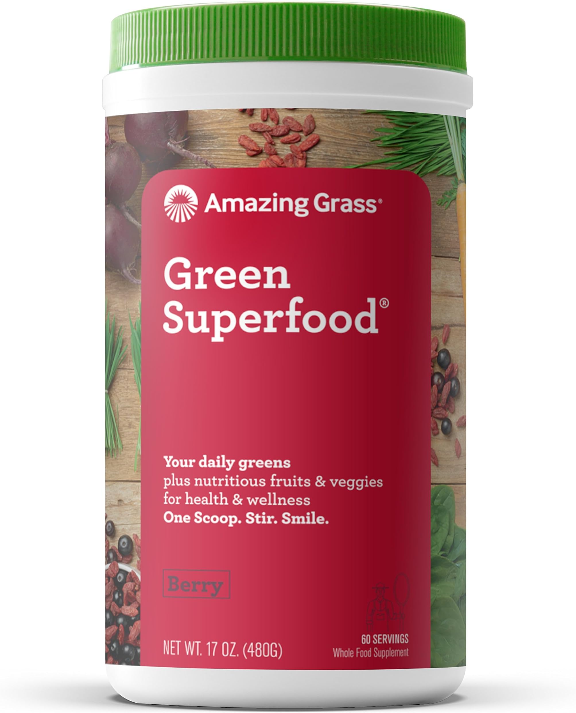 Amazing Grass, GreenSuperFood, Berry Flavour Drink Powder, 17 oz (480 g)