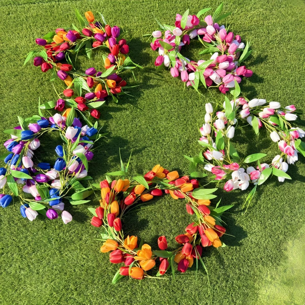 Artificial Tulip Garland，6ft Flowers Garland with Green Leaves Wreath Flower Hanging Vines for Wall Home Wedding Indoor Outdoor Decor - Image 6