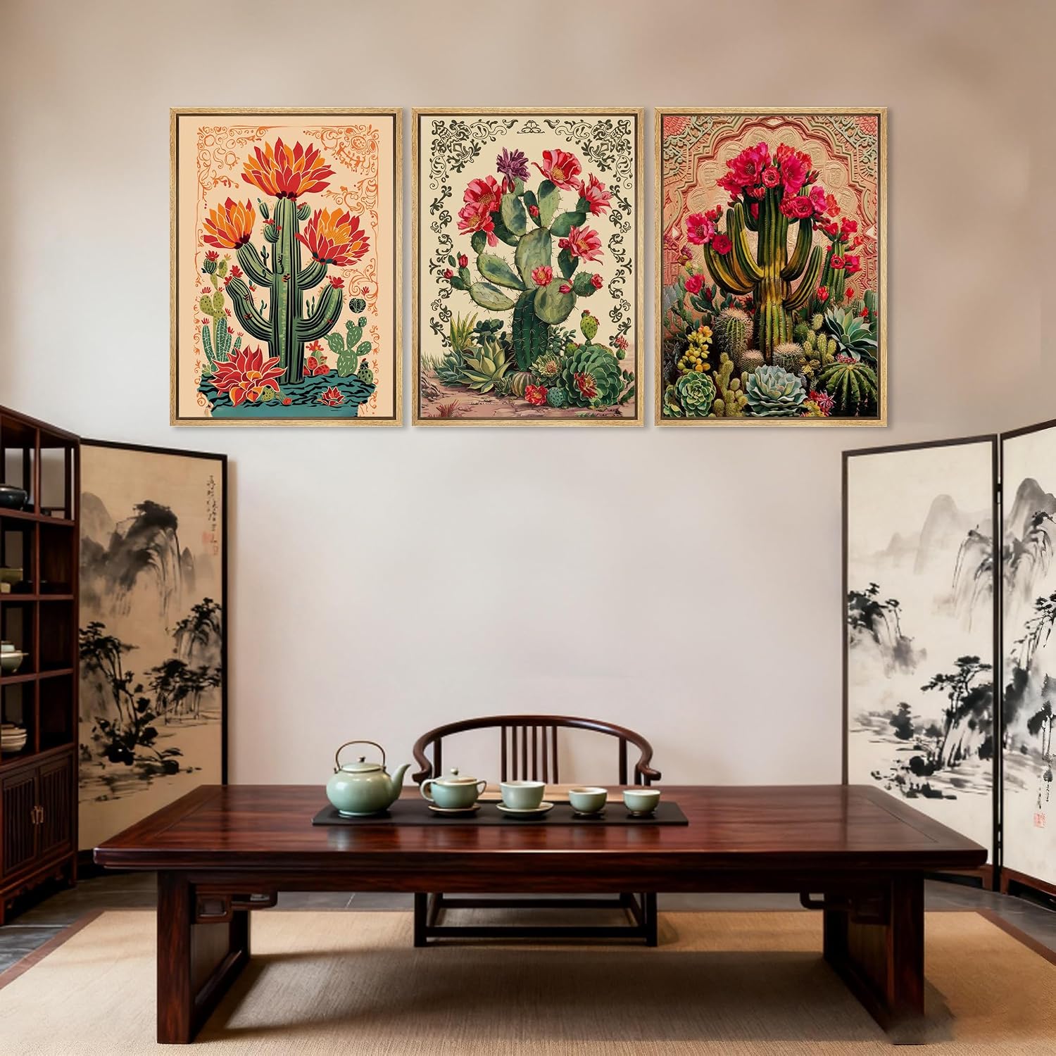 Mexican Cactus Floral Canvas Wall Art Set of 3 Southwest Saguaro Wall Decor Tropical Natural Succulent Plant Painting Pictures Desert Print Artwork for Bathroom Living Room Bedroom 16x24 in Poster