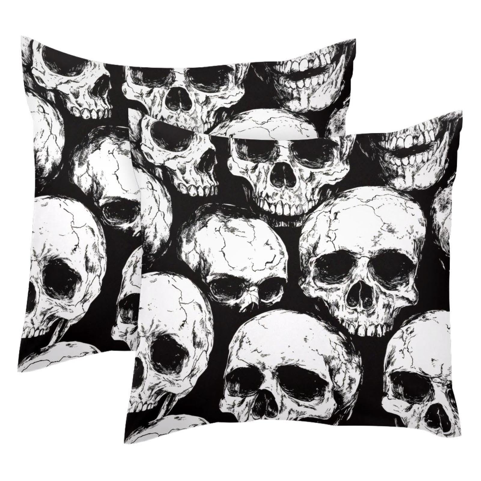 Housse de coussin grunge velours 50x50 cm motif tête de mort déco