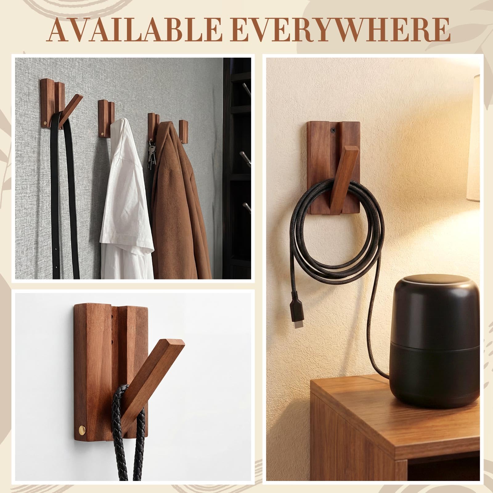 Jetec 4 Gancio Appendiabiti 14 x 8 x 2,5 cm Limite di Peso 22 Libbre Pieghevole Ribaltabili Singolo Legno Ganci Appendiabiti in Legno da Parete per Cappotto Giacche Cappotti Sciarpe Borse