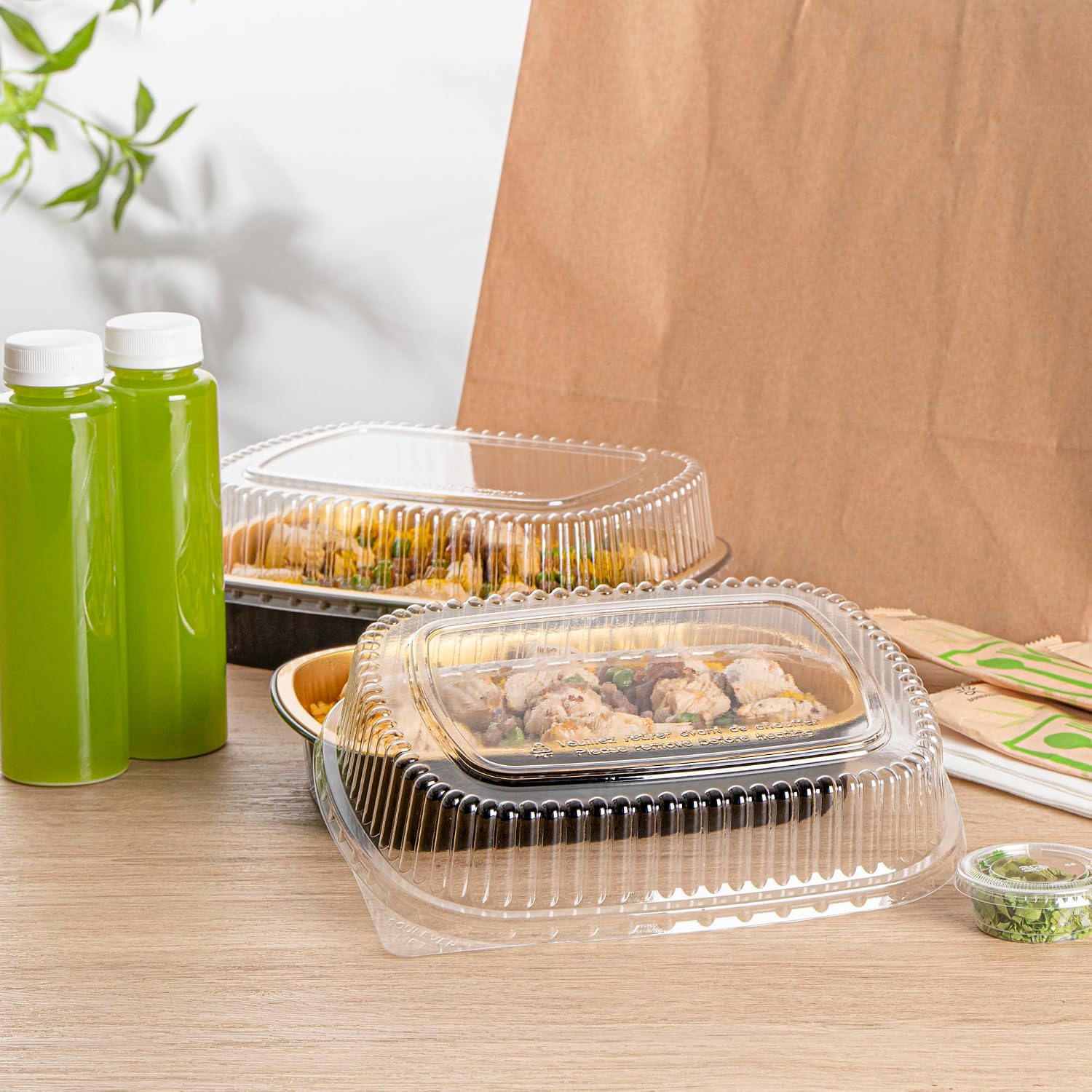 Restaurantware Clear Plastic Lid - 100 Count - Foil Lux Plastic Lids for 52 oz Foil Pans, Snap-On, Ribbed, Freezer-Safe, Durable - 10" x 7.75" PET Lid For Takeout Containers