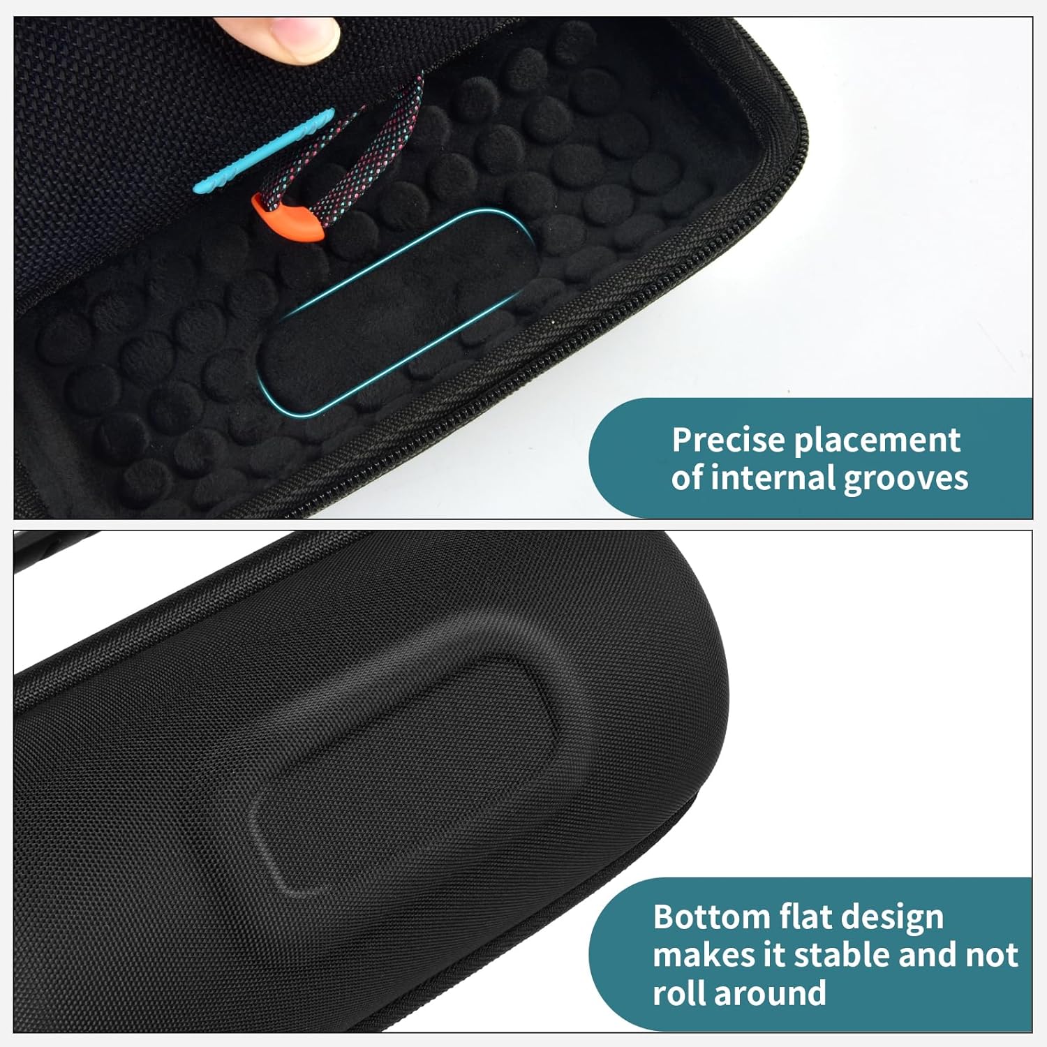 Travel Case for JBL Flip 7/Flip 6/5 Bluetooth Speaker, Custom-Fit Shockproof Protective Bag, Anti-Roll Groove, Water-Resistant with Detachable Shoulder Strap & Carabiner (Case Only) - Image 4